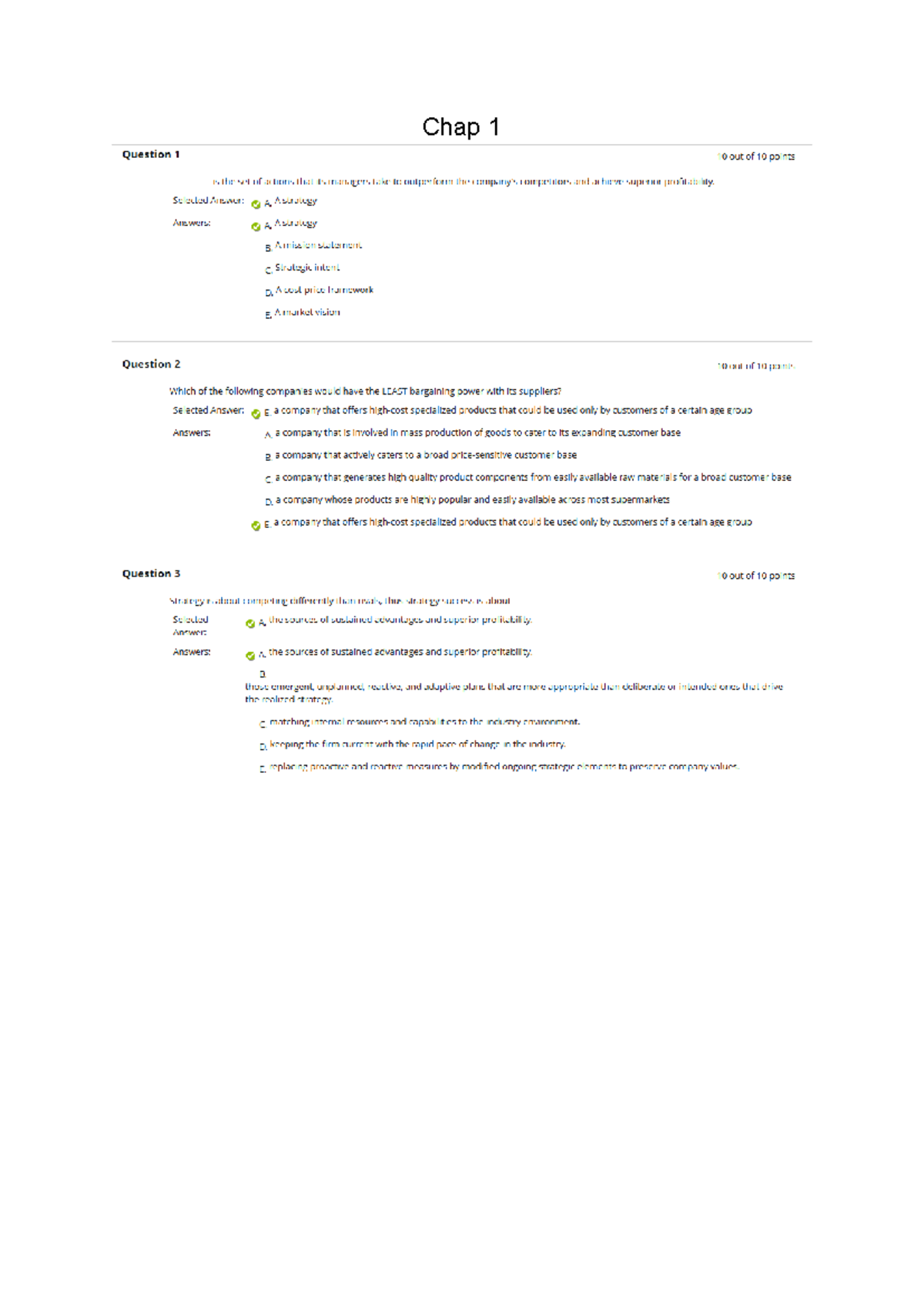 Chap 1 & 4 Strategy Testbank - Questions & Answers - Studocu