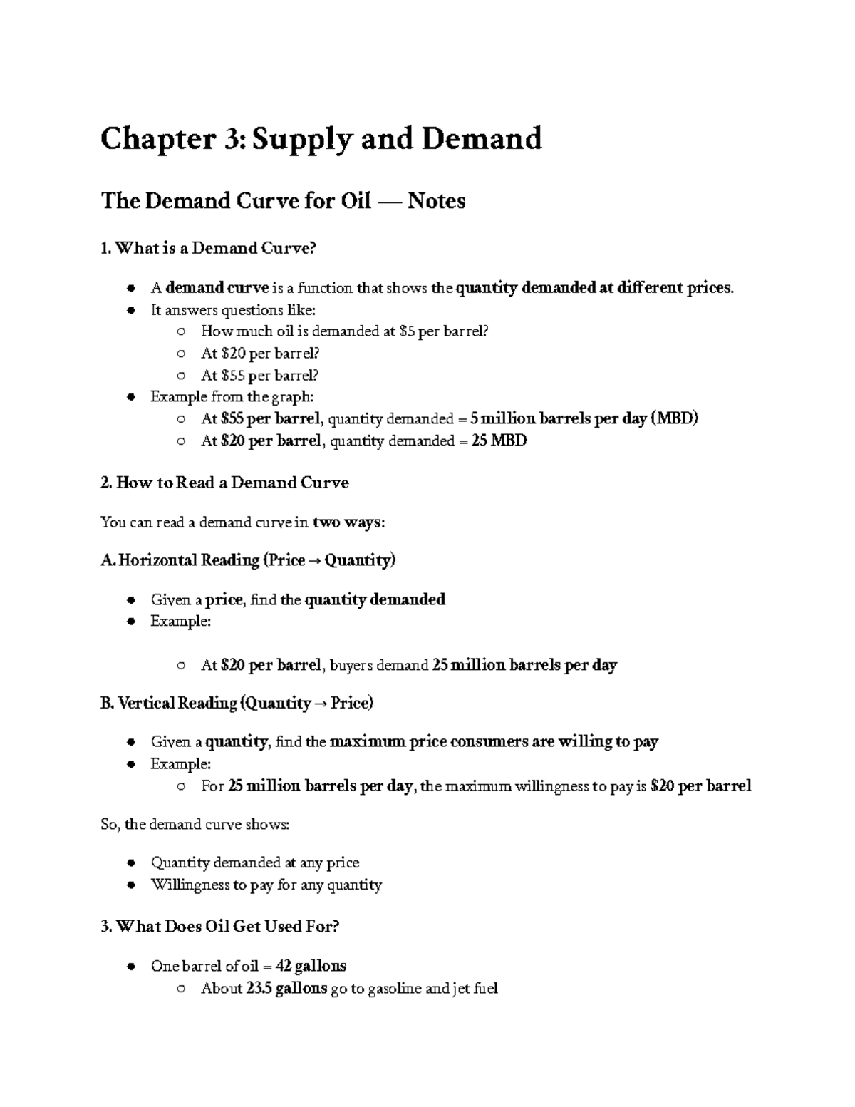 Econ 101: Chapter 3 - Supply and Demand Notes on Oil - Studocu
