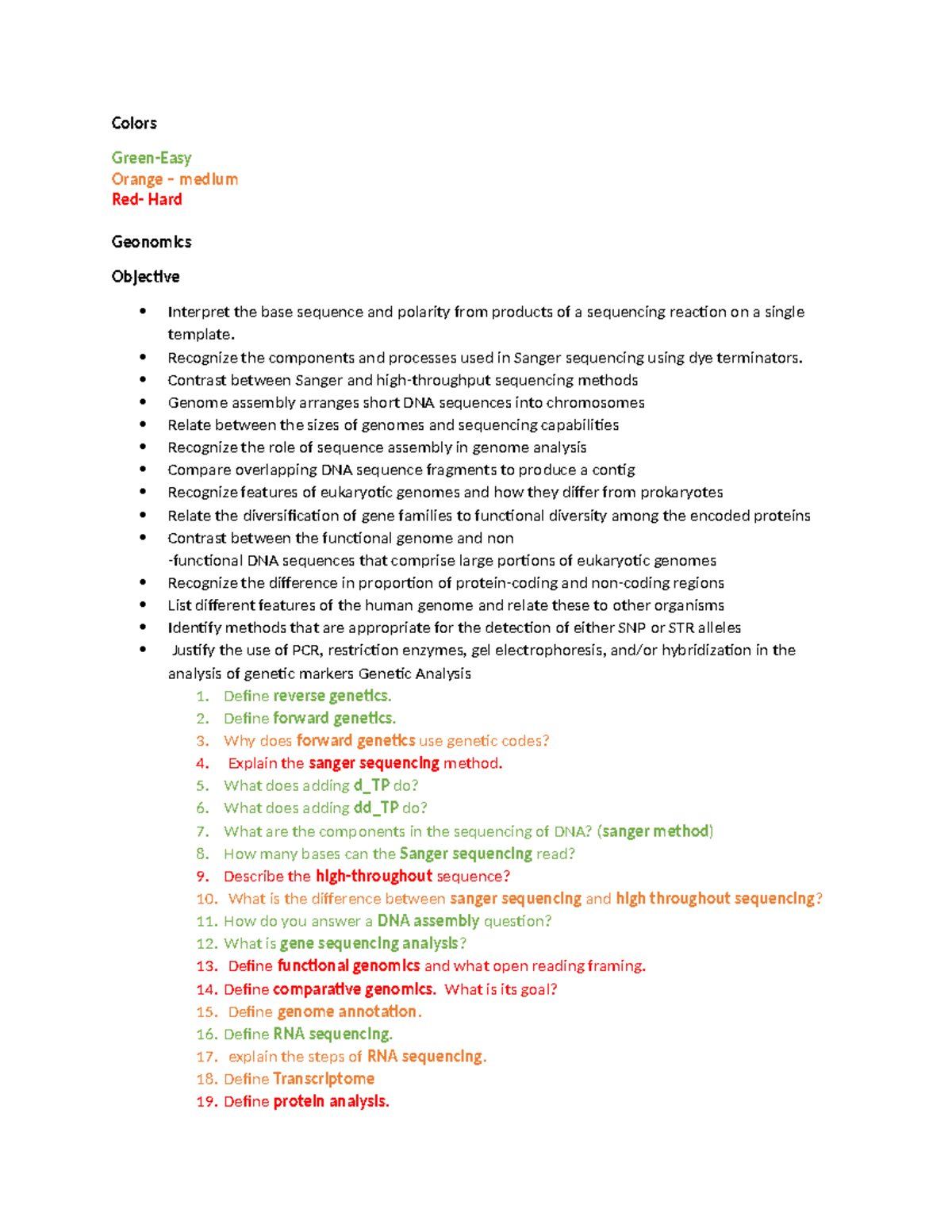 Biology BIOL 2023 Final Exam Study Guide: Genomics & Genetic Analysis ...