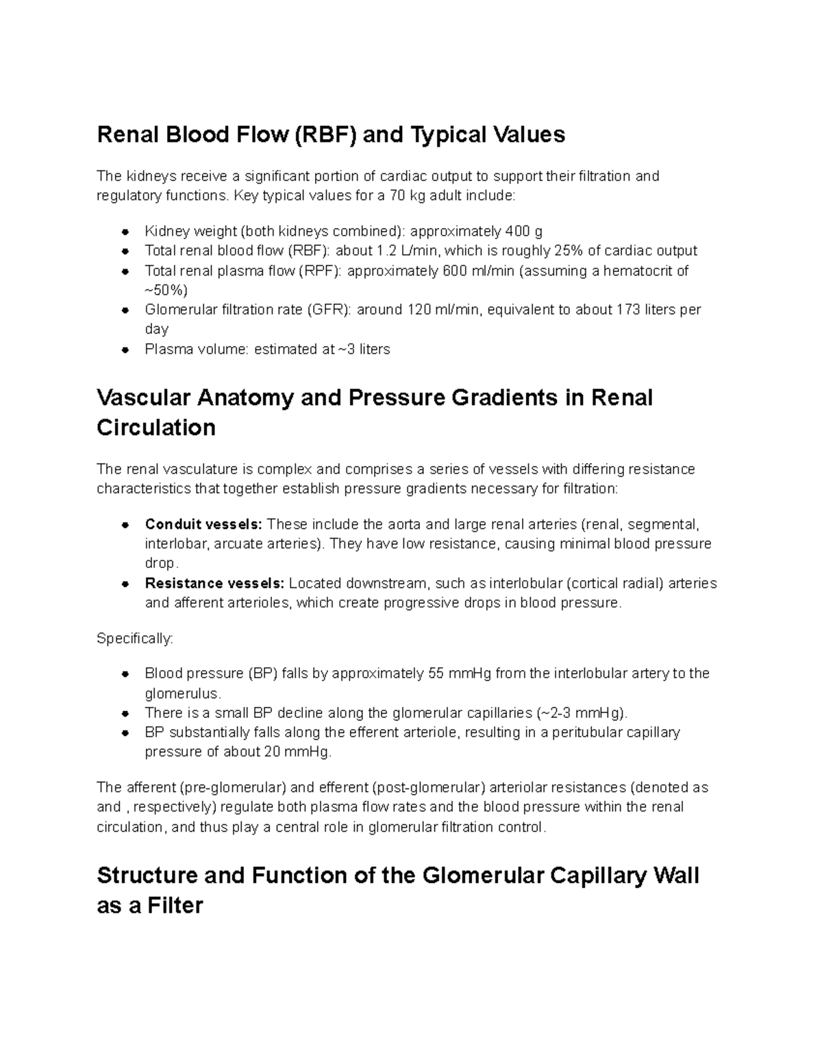 Renal Anatomy and Blood Flow: Key Functions and Values (BIO 101) - Studocu