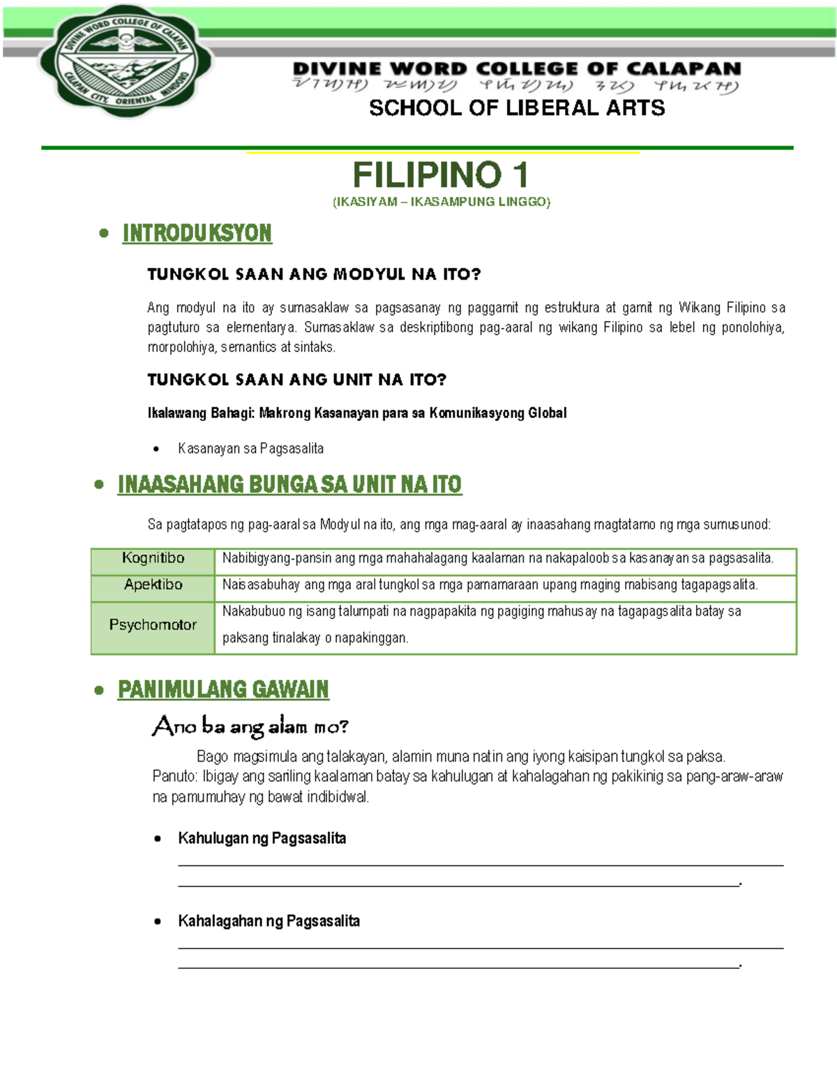 Filipino 1 Final Exam Review: Modyul 9 at 10 Sa Kasanayan sa ...