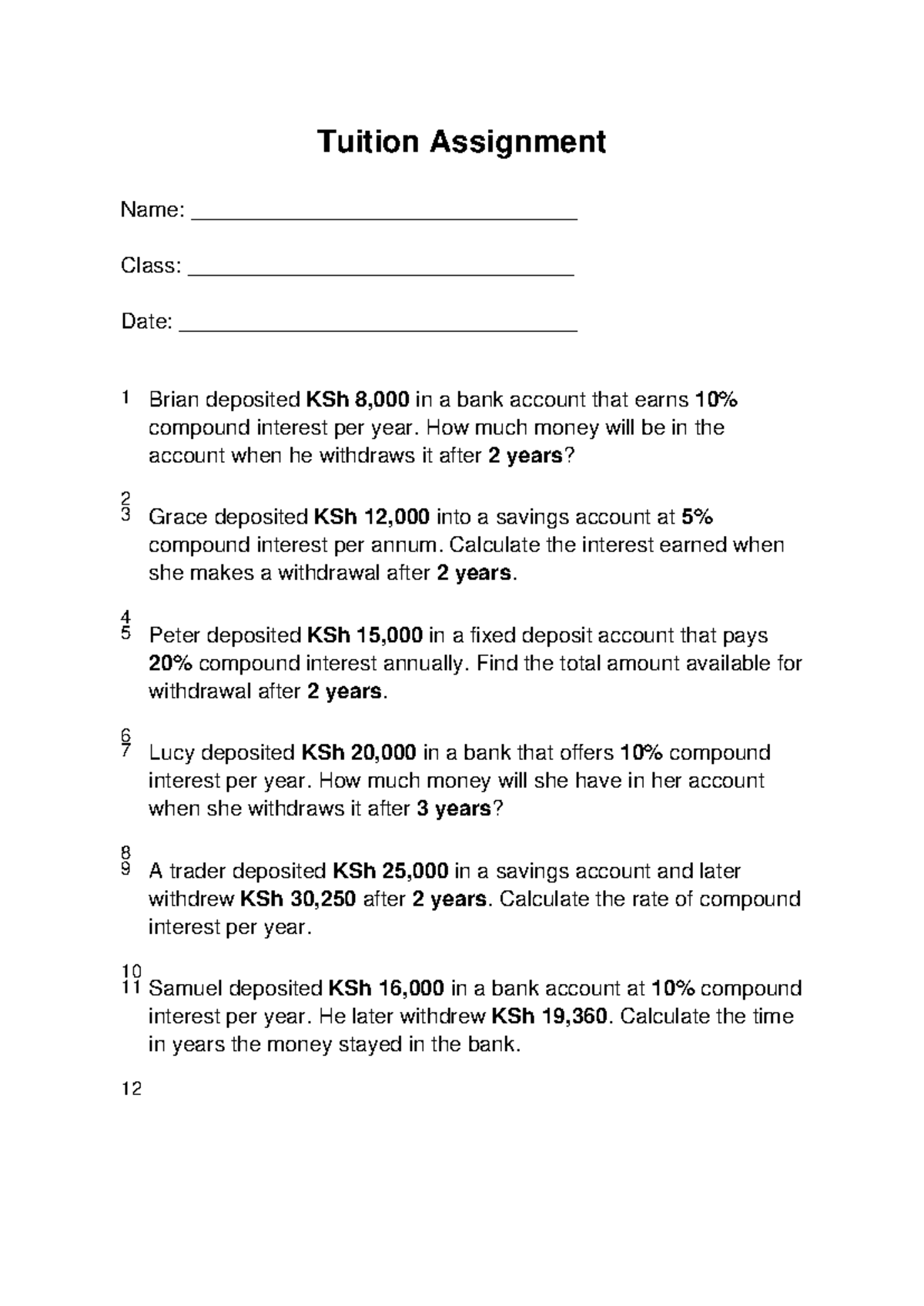 Tuition Assignment: Compound Interest Calculations - Studocu