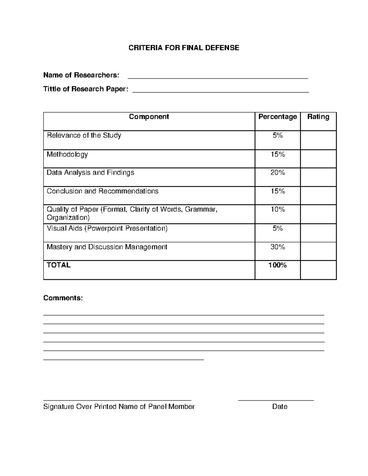 Criteria FOR Final Defense - CRITERIA FOR FINAL DEFENSE Name of ...