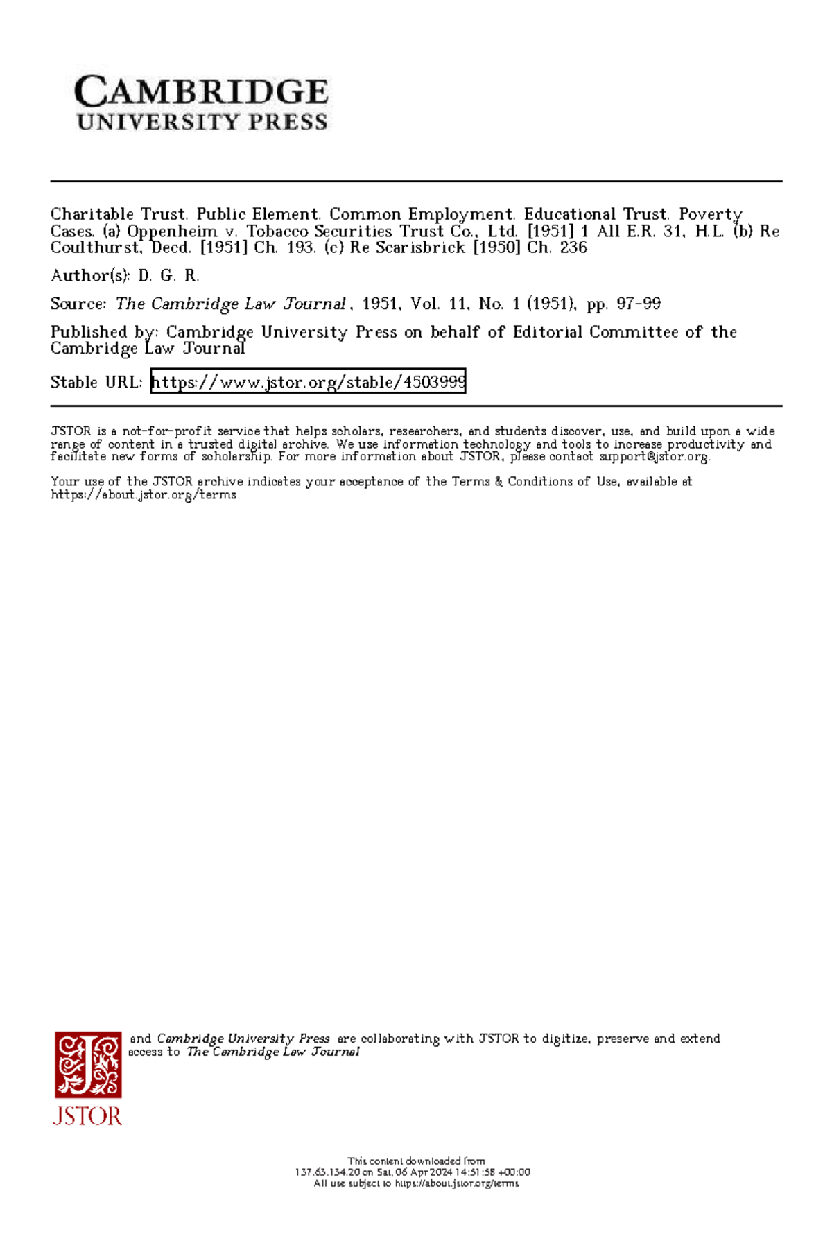 oppenheim v tobacco securities trust co ltd 1951 R-Charitable Trusts in Public Law - Key Cases from 1951