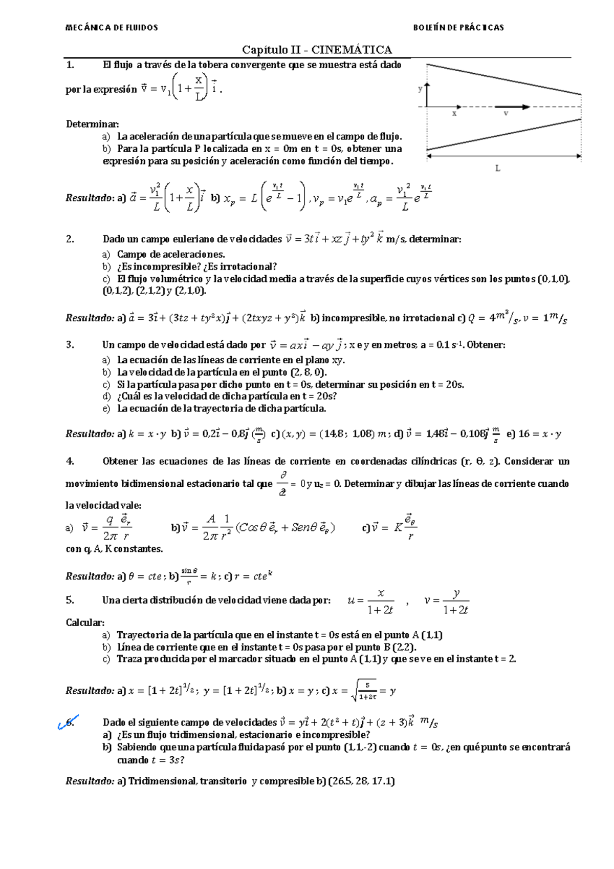 Bolet N Cinem Tica Mec Nica De Fluidos Bolet N De Pr Cticas Cap Tulo Ii Cinem Tica
