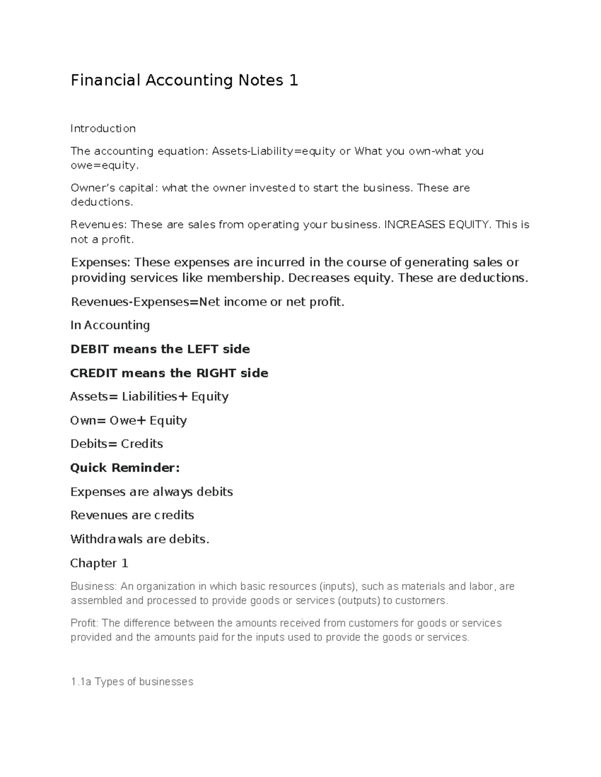 Financial Accounting Notes 1: Key Concepts and Principles - Studocu