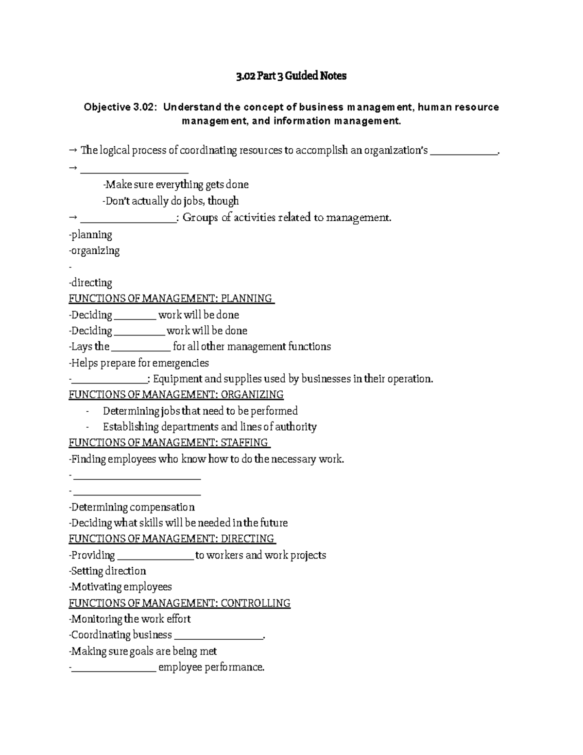3.02 Guided Notes: Understanding Business & Management Functions - Studocu