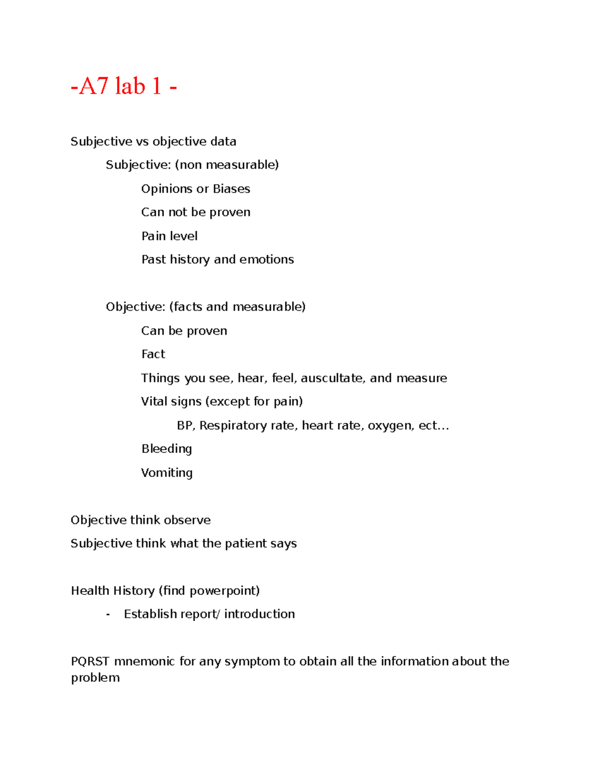 Module 1 and 2 info term1 a7 -A7 lab 1 - Subjective vs objective data ...