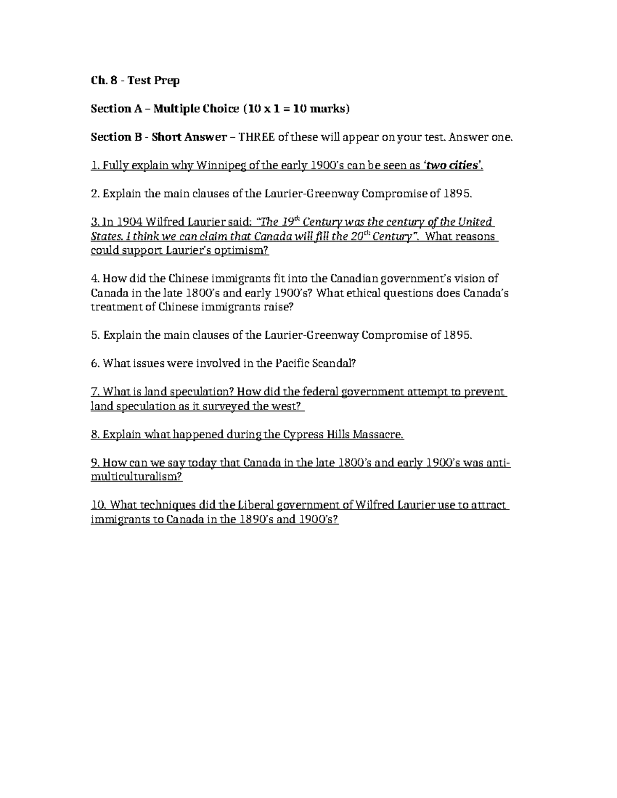 Ch. 8 Test Prep: Multiple Choice & Short Answer Questions - Studocu