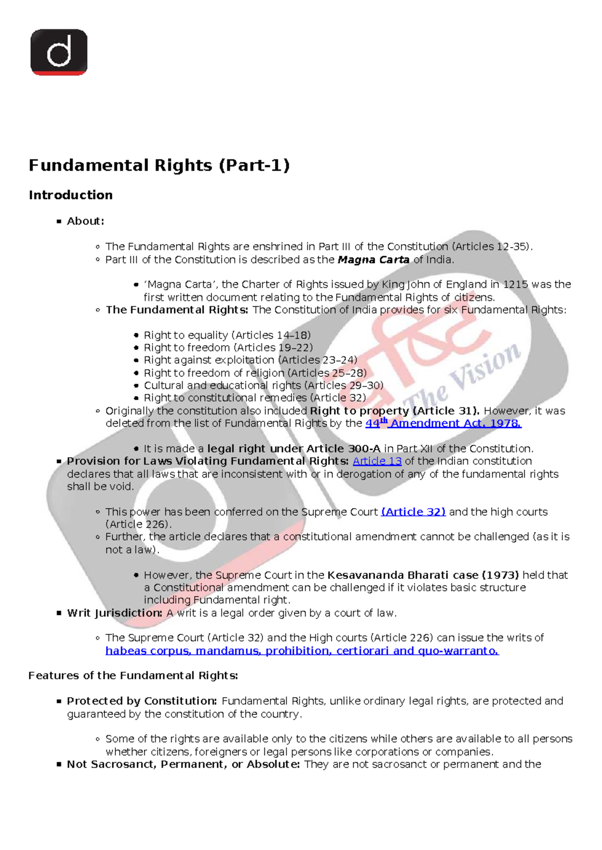 Fundamental Rights Overview: Key Articles & Provisions (Constitution ...