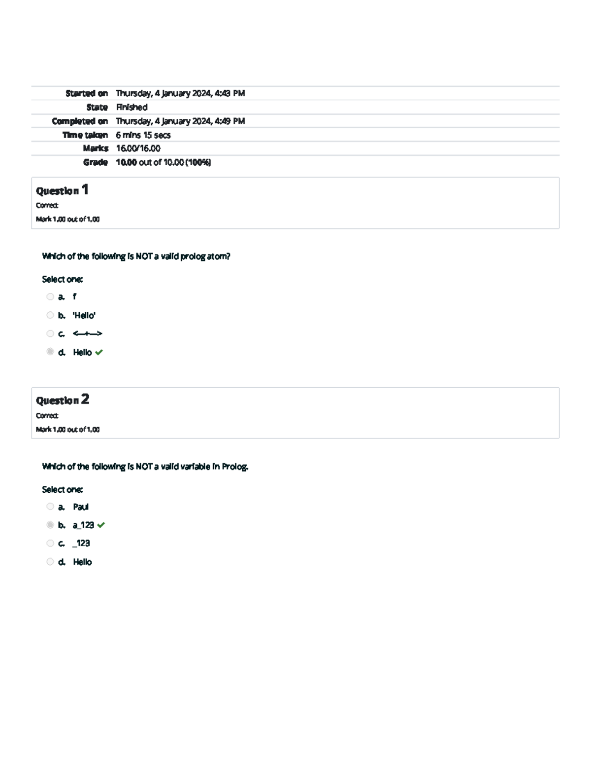 Self-Quiz 1: Prolog & Logical Programming Basics Review Results - Studocu