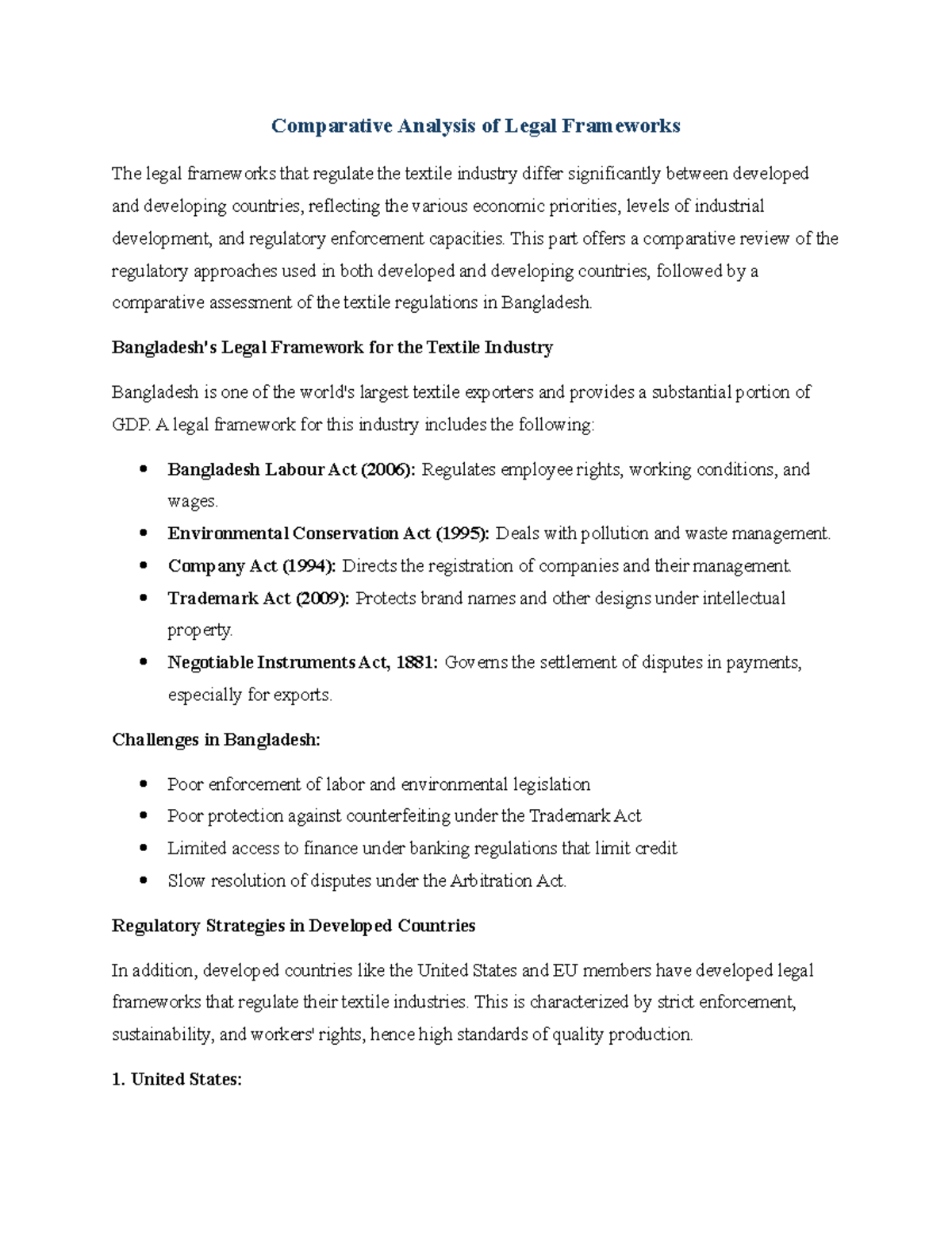 Comparative Analysis of Legal Frameworks - This part offers a ...