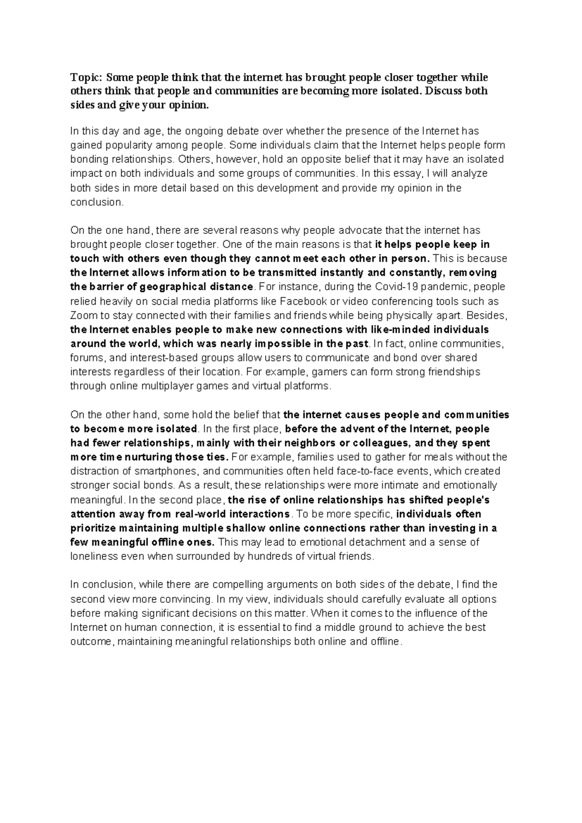 ENG 101 Essay: The Internet's Impact on Human Connection - Studocu