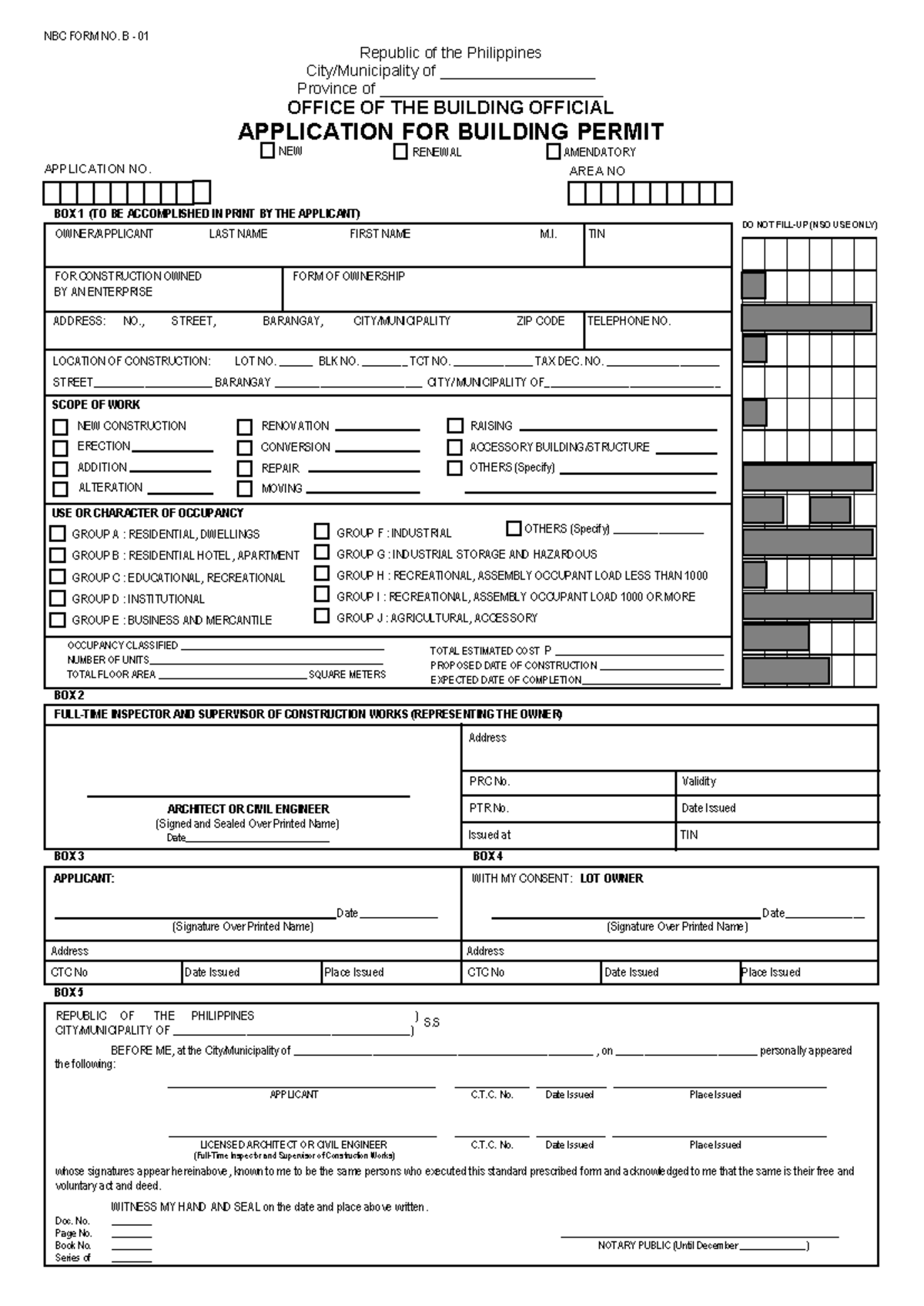 Building Permit Application - NBC FORM NO. B-01 - Studocu