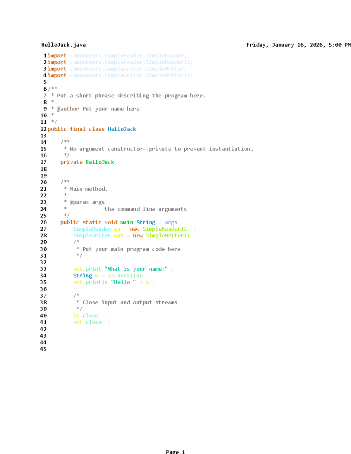 HelloJack.java - Java Program Overview and Code Explanation - Studocu