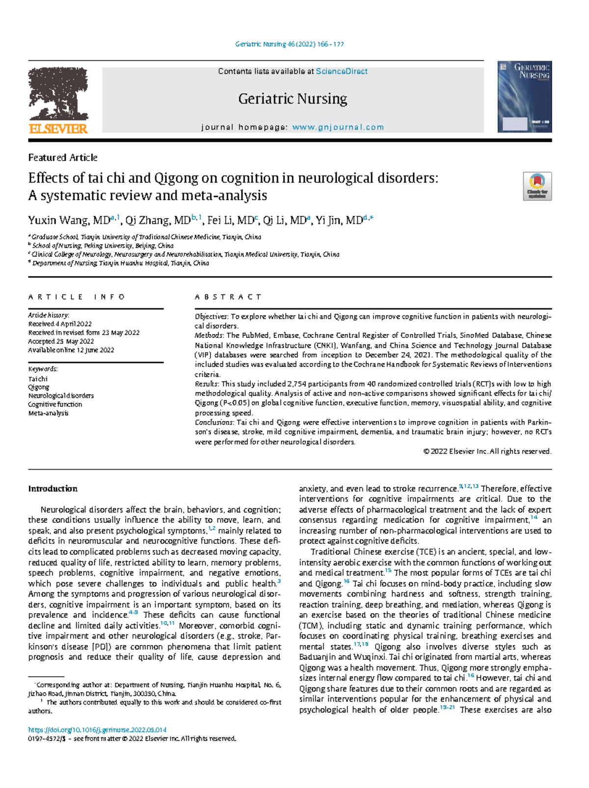 Effects of Tai Chi and Qigong on Cognitive Function in Neurological ...