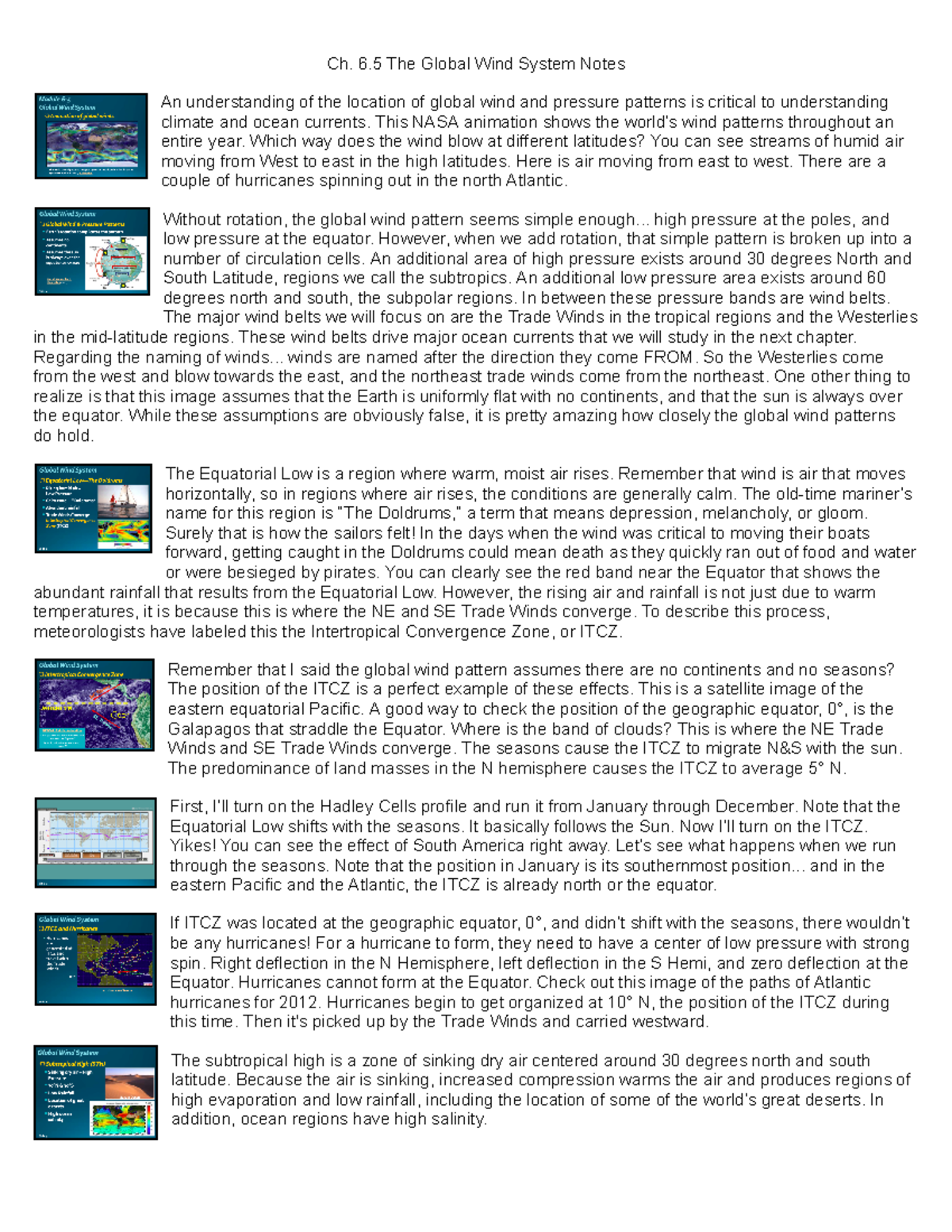 Ocn 100 Ch. 6.5 Notes - Ch. 6 The Global Wind System Notes An ...