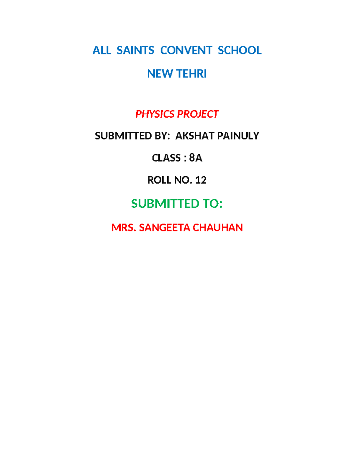 Physics Project on Physical Quantities and Measurement - Class 8A - Studocu