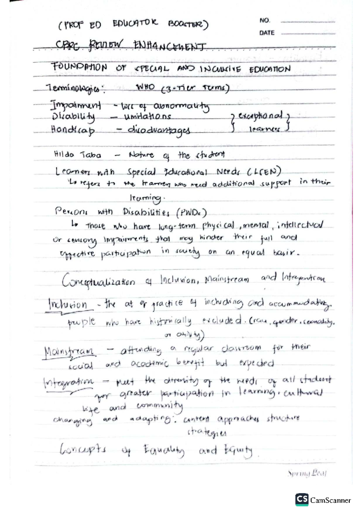 Enhancement Lectures on Special Education Foundations (PROF ED) - Studocu