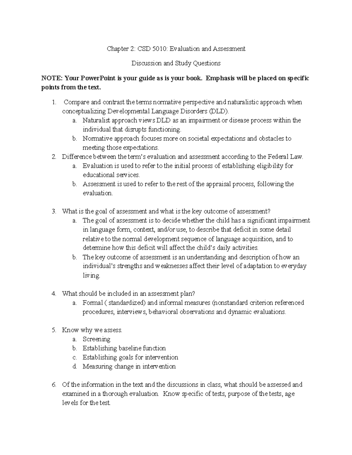 CSD 5010: Chapter 2 Evaluation & Assessment Discussion Questions - Studocu