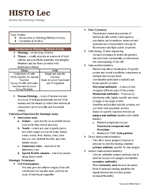 Histology LEC Midterm Outline: Muscle & Nervous Tissue Overview - Studocu