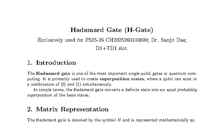 Hadamard Gate Overview for Quantum Computing (SD) - Studocu
