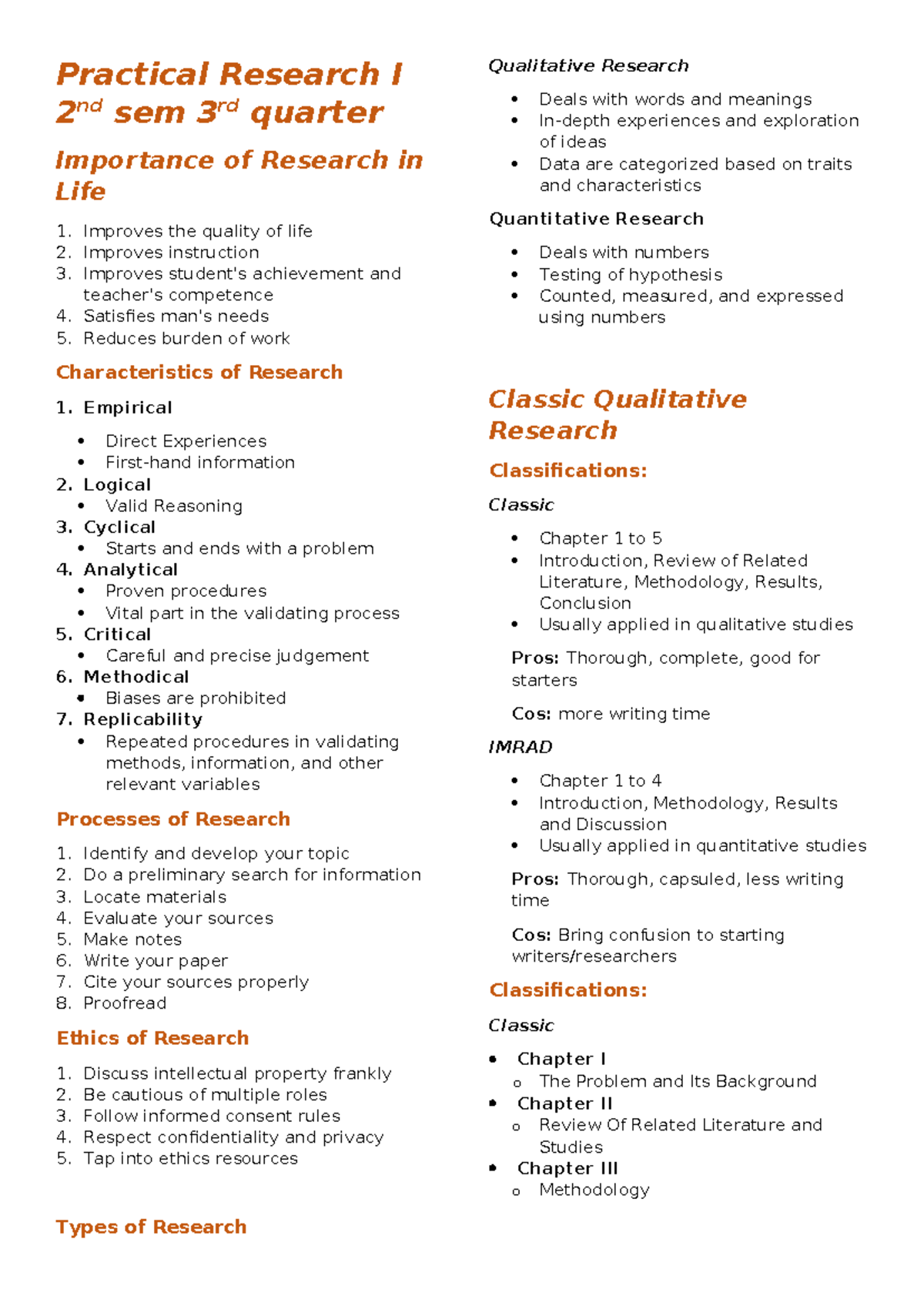 Practical Research I 2nd SEM 3rd Quarter: Importance, Process, and ...