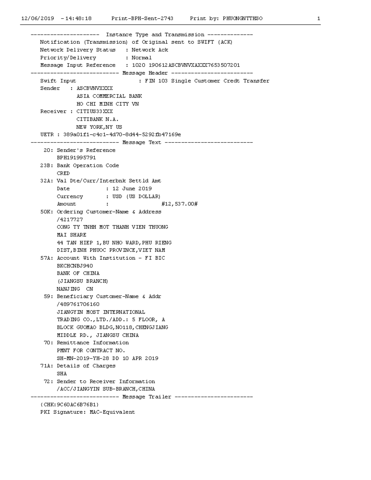 DIEN MT103 - SWIFT Message Transmission Details - Studocu