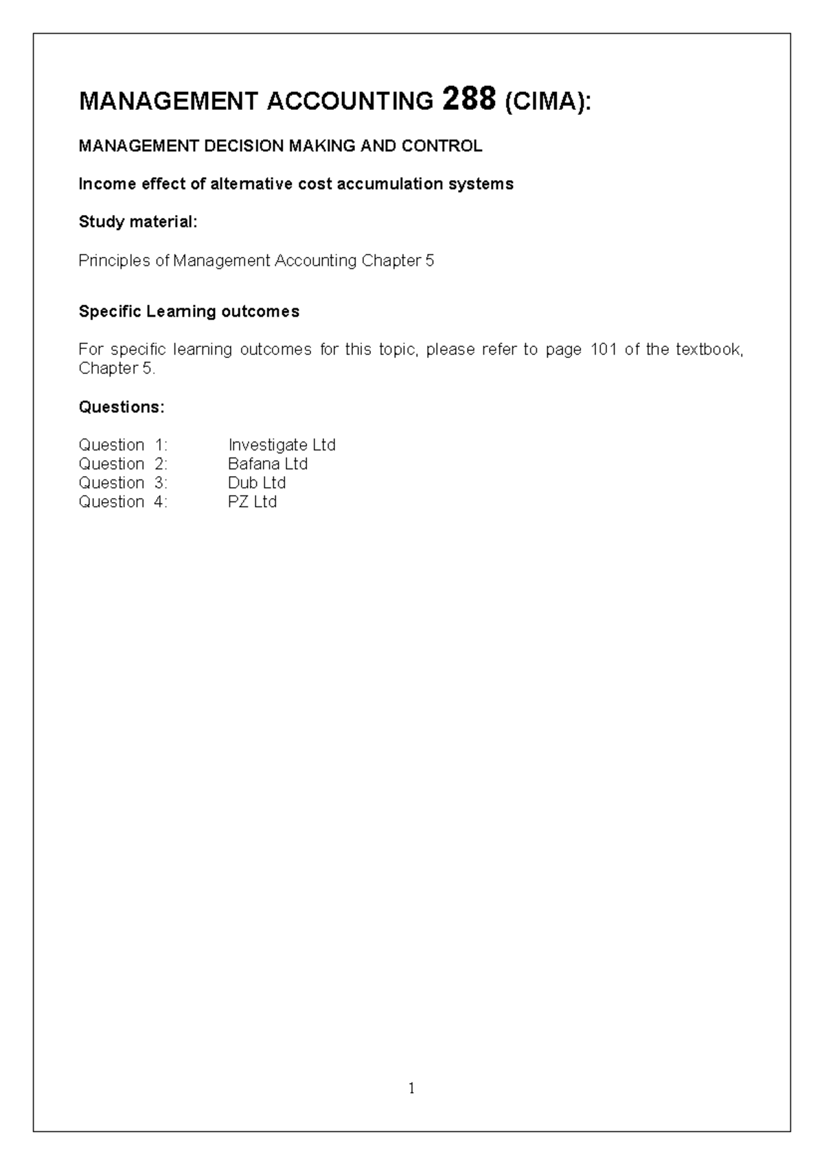 MANAGEMENT ACCOUNTING 288 (CIMA): COST ACCUMULATION SYSTEMS NOTES - Studocu