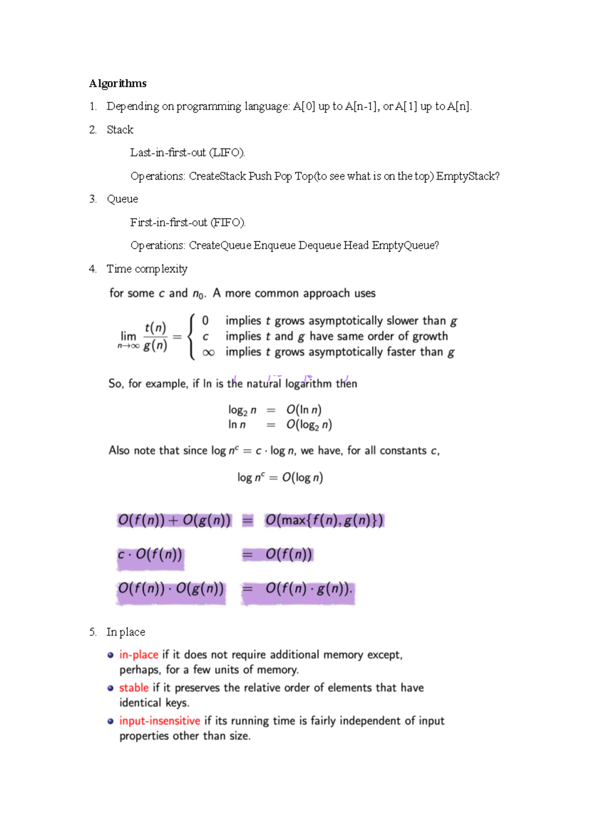 Algorithms 1 - Summary of Key Concepts and Operations - Studocu