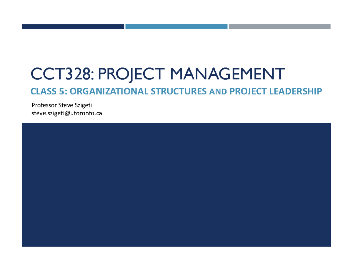 CCT328: Project Management - Class 5 Lecture Notes - Studocu