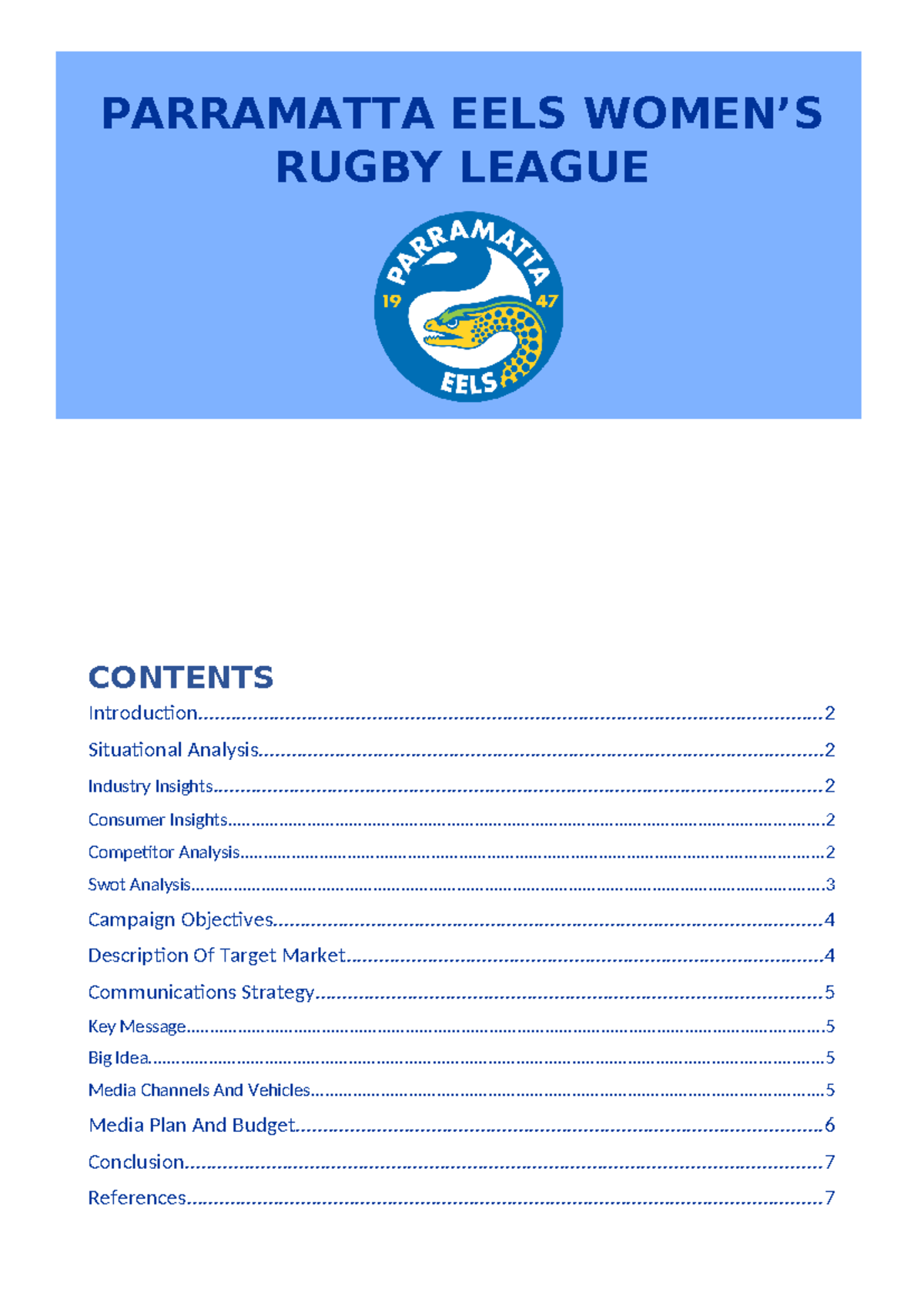 Exemplar 5 - example assignment for task 2 - PARRAMATTA EELS WOMEN’S ...
