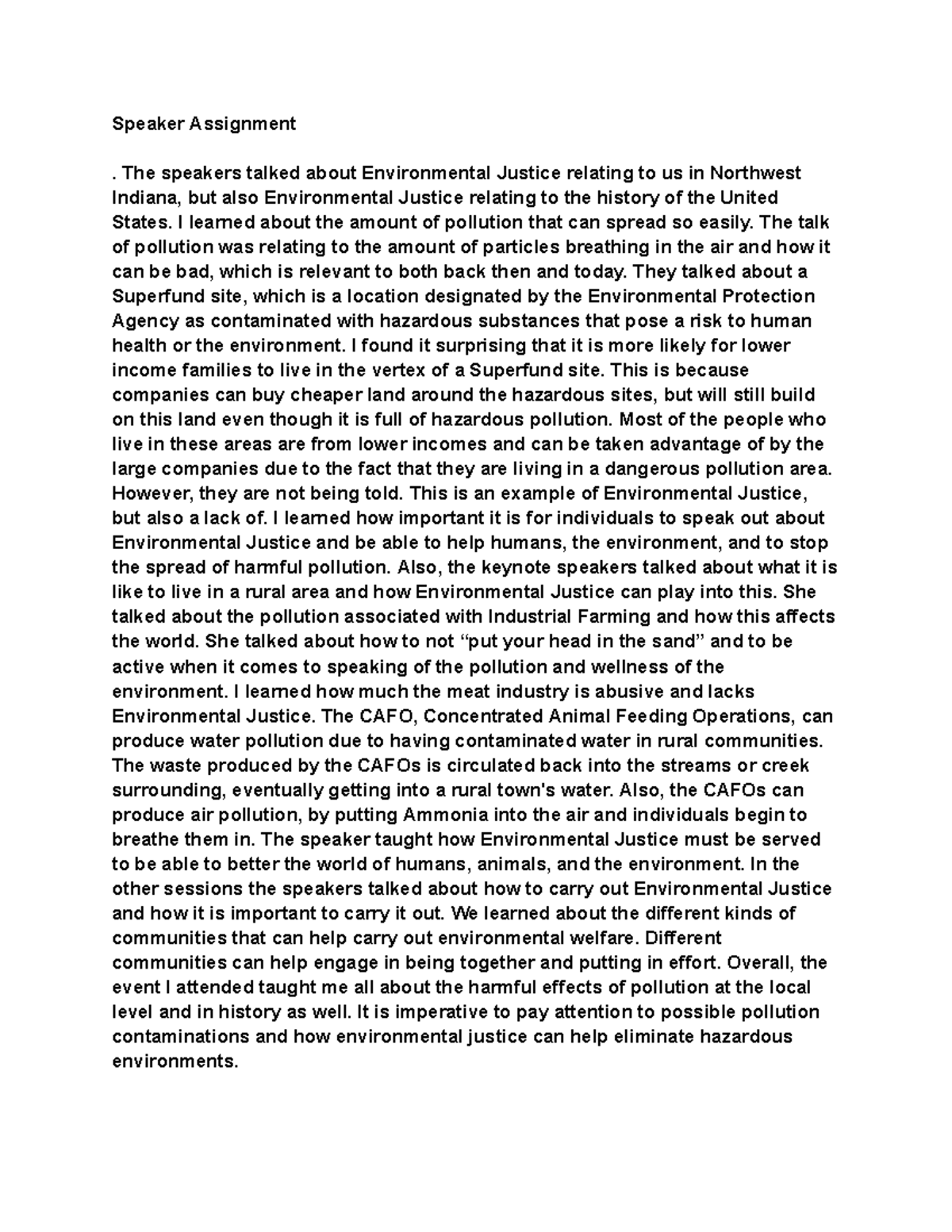 Symposium Reflection: Environmental Justice Insights (ENG 101) - Studocu