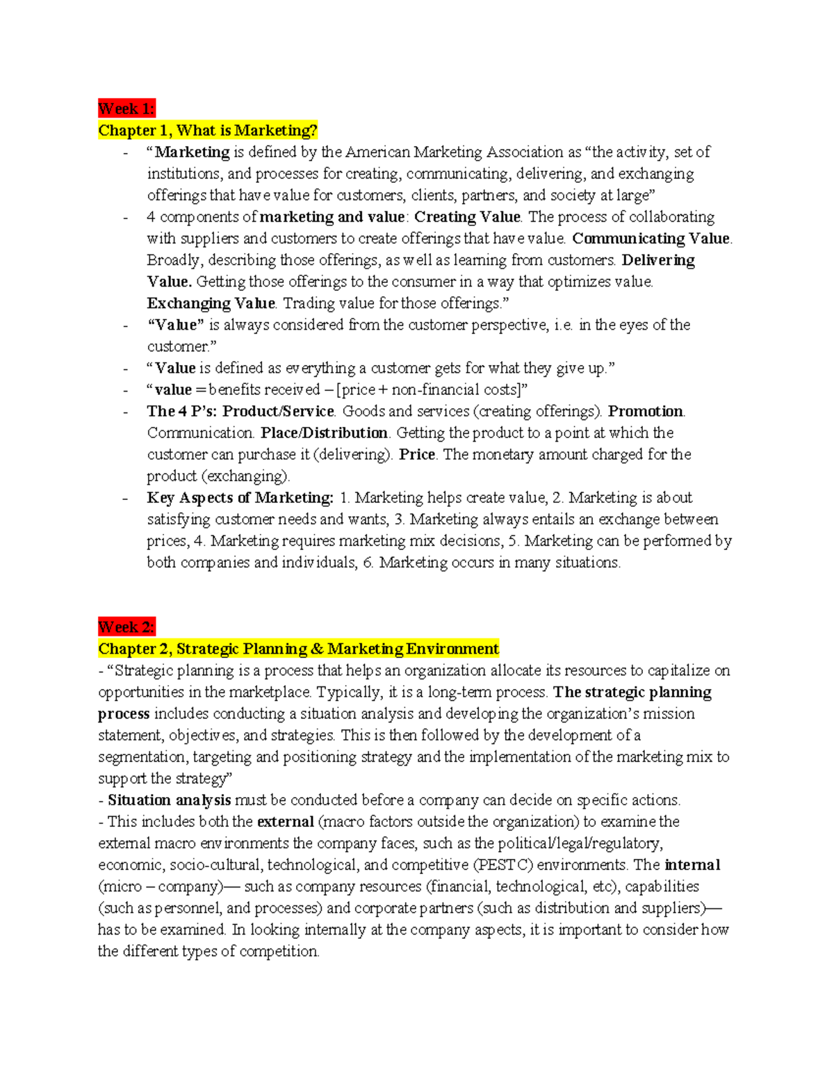 MKT100 Lecture Notes - Core Concepts in Principles of Marketing - Studocu