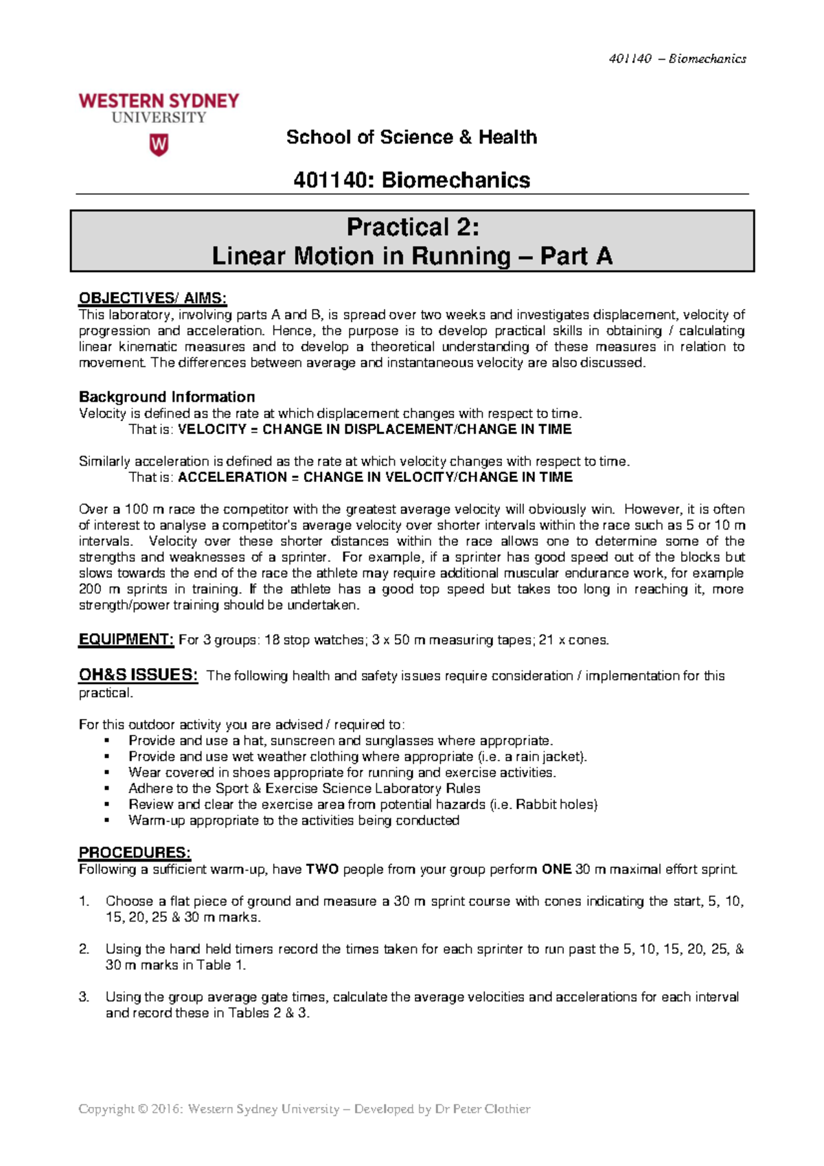 Week 2 Tutorial-Practical Worksheet - 401140: Biomechanics Practical 2 ...