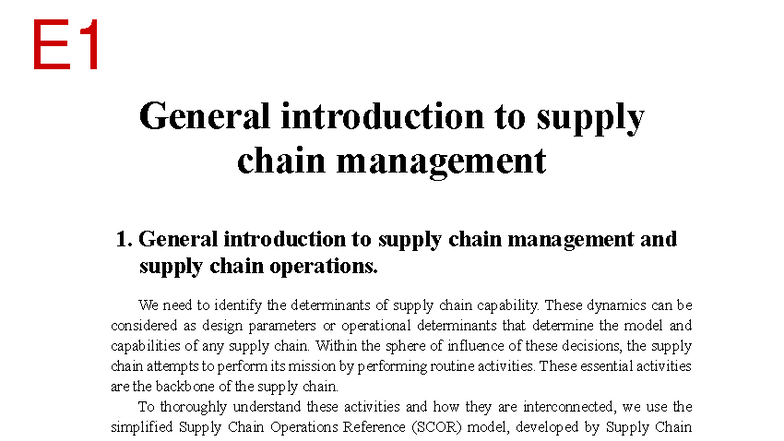 E1 SCM - General Intro to Supply Chain Management - Studocu