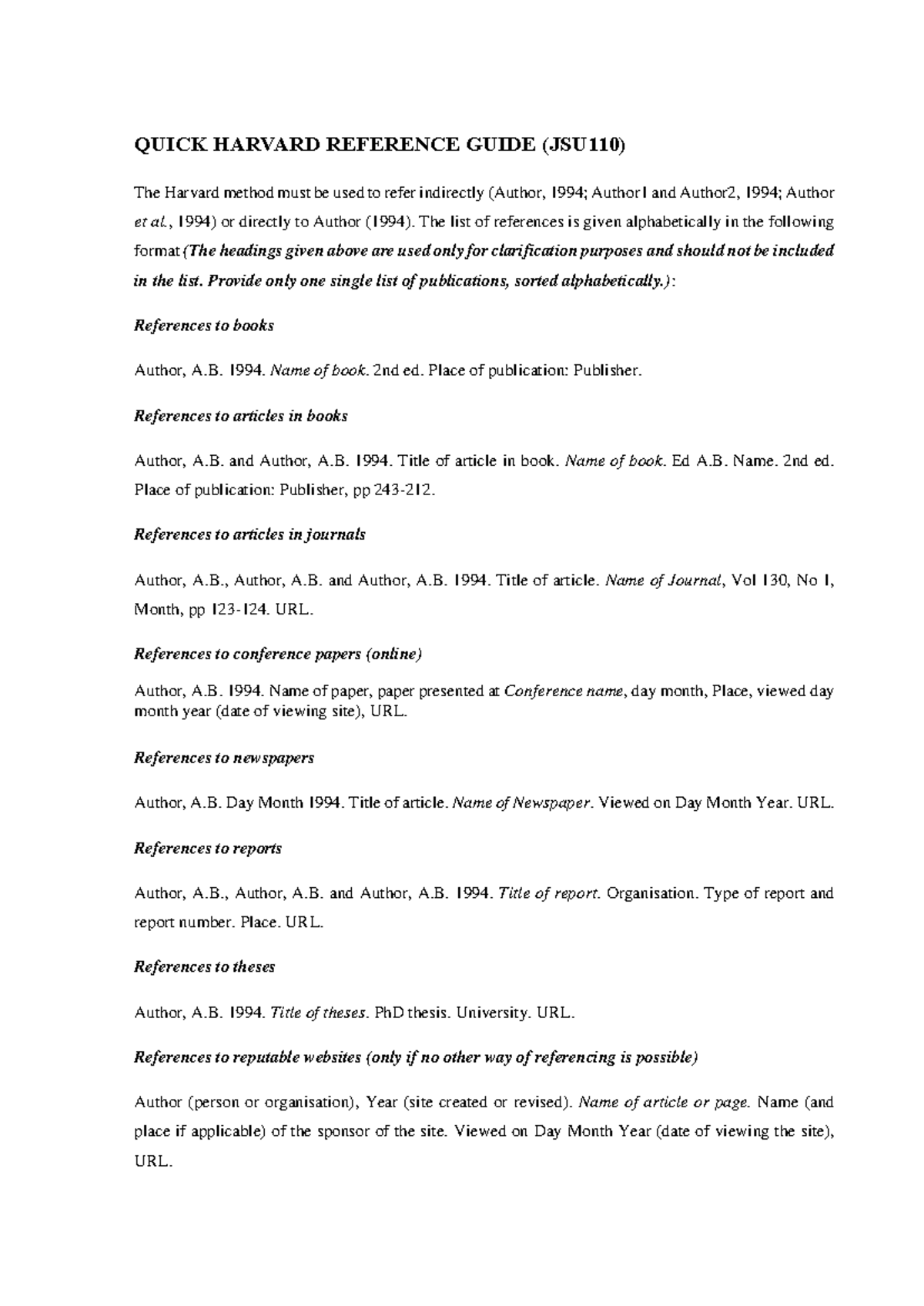Harvard Referencing Style Guide (JSU110) for Academic Writing - Studocu