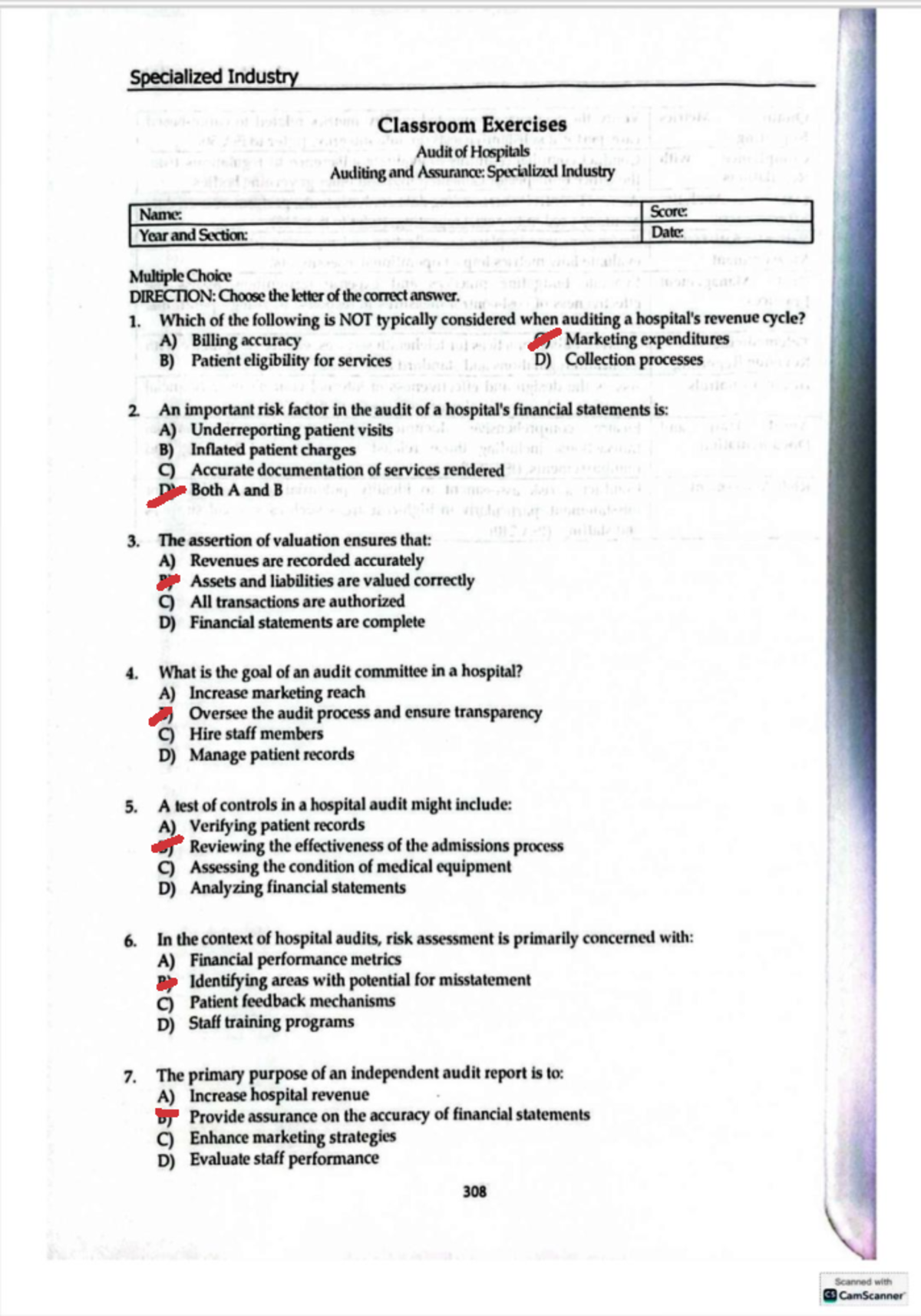 Audit of Hospitals: Specialized Industry Quiz (Hospitals Auditing and ...