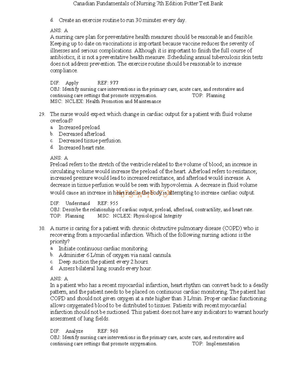 Canadian Fundamentals of Nursing 7th Ed. Potter Test Bank Review - Studocu
