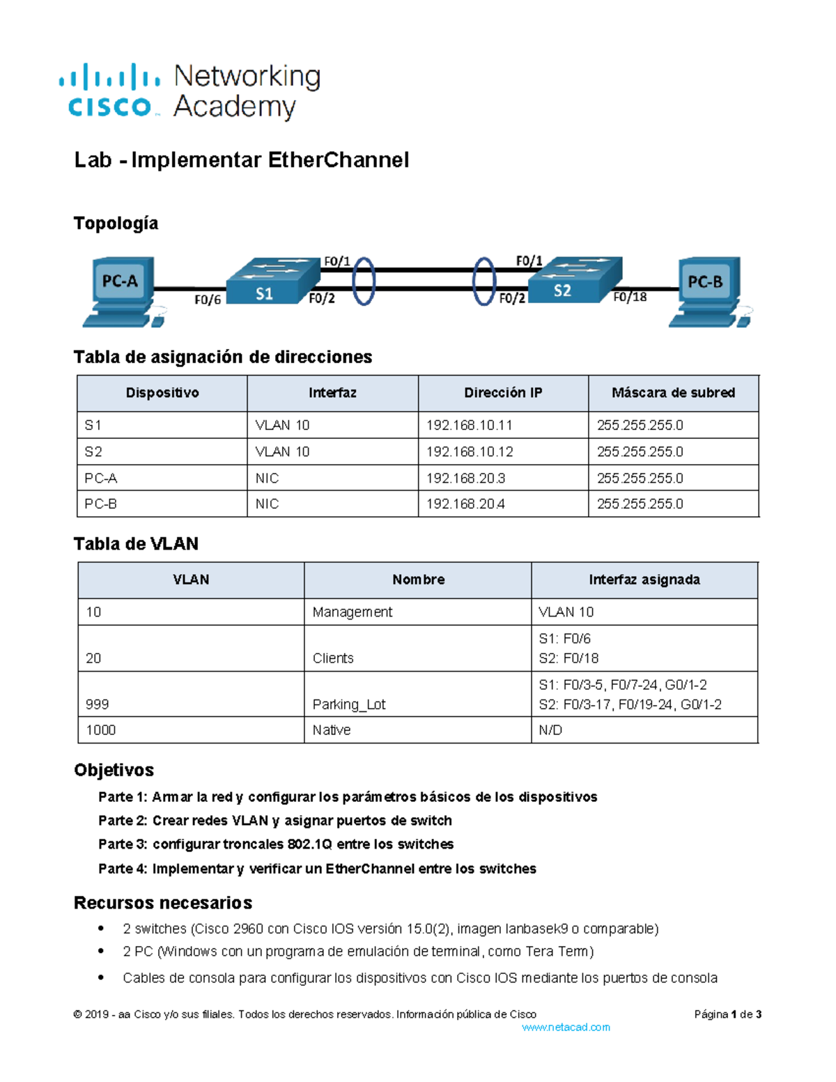 6.4.2 Lab - Configuración de EtherChannel y VLAN en Switches - Studocu