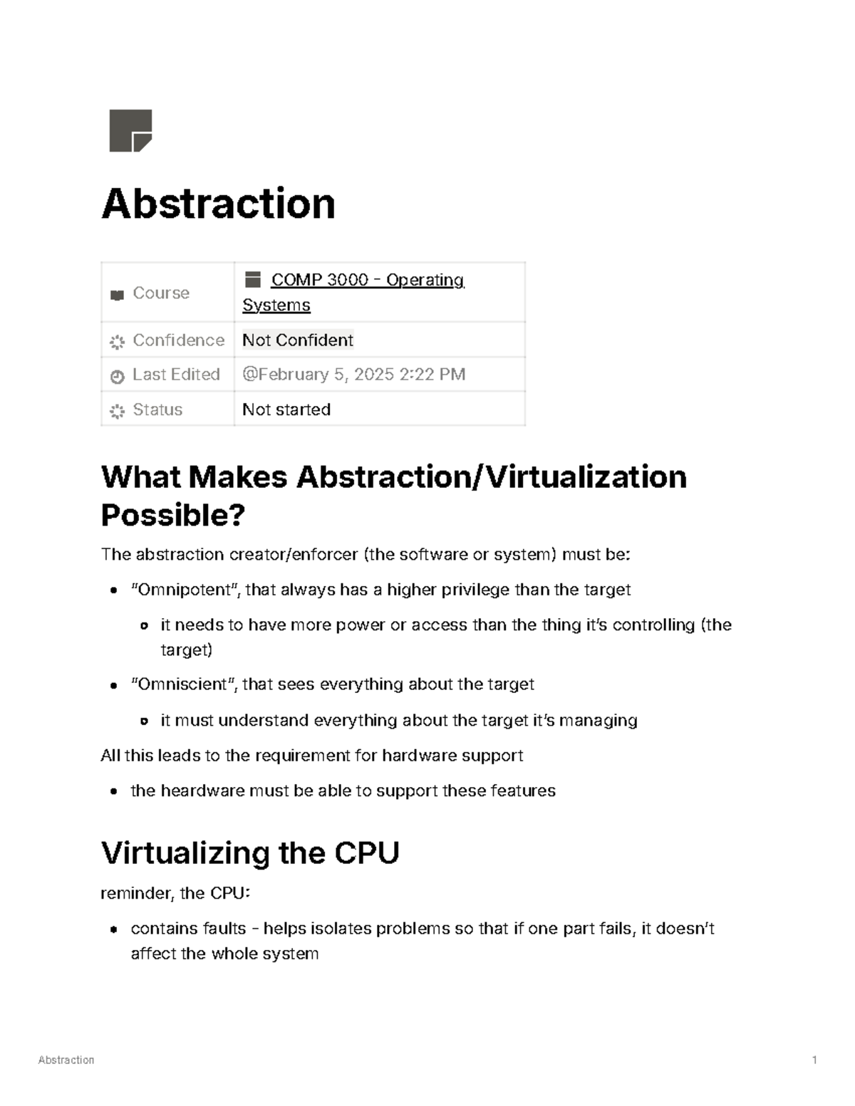 COMP3000 - Abstraction in Operating Systems: Key Concepts and ...