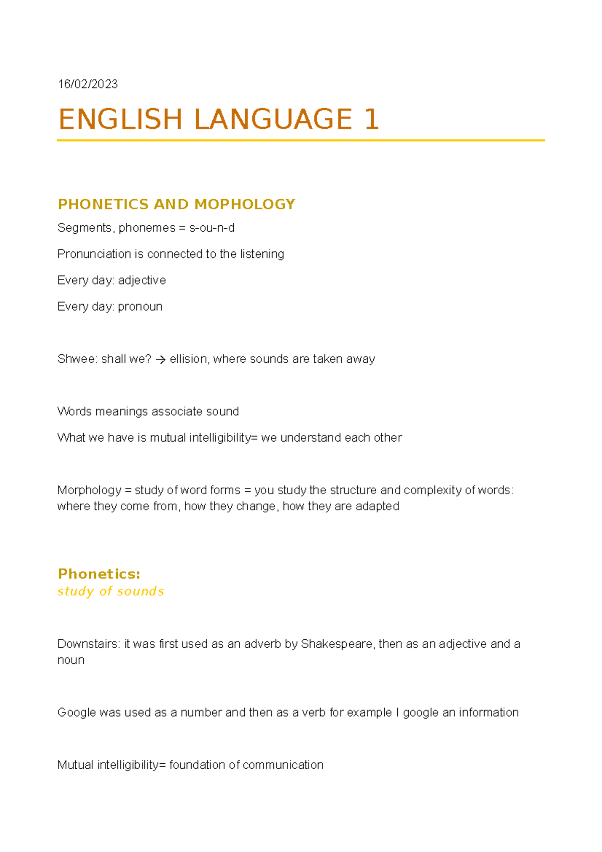 English Language 1 - Lesson Notes on Phonetics & Morphology - Studocu