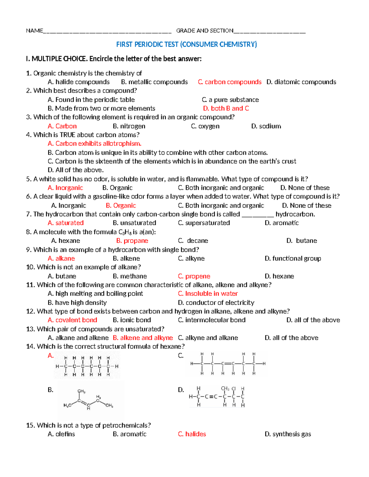 First Periodic Test - Advanced Chemistry (CHEM101) - Studocu