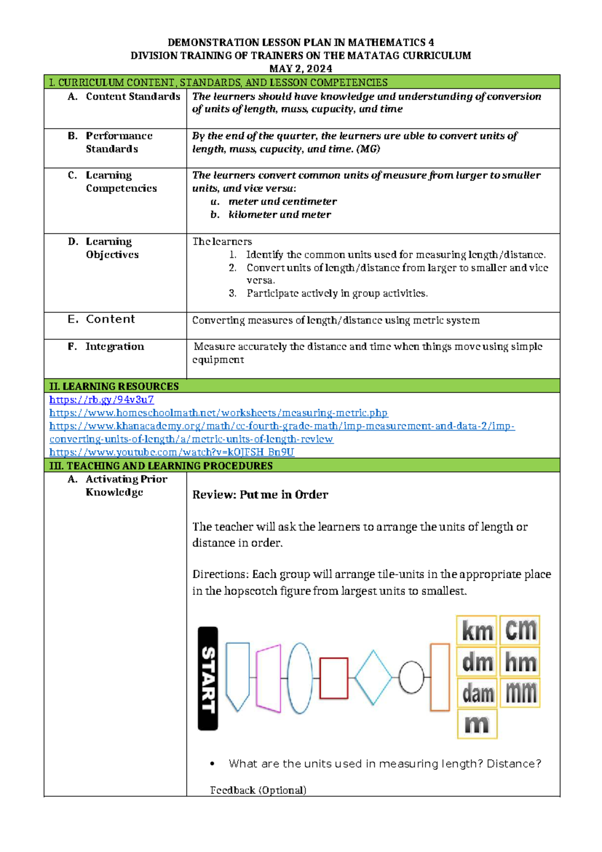 DEMO-PLAN: Final Lesson Plan for Mathematics 4 - DTOT Training - Studocu