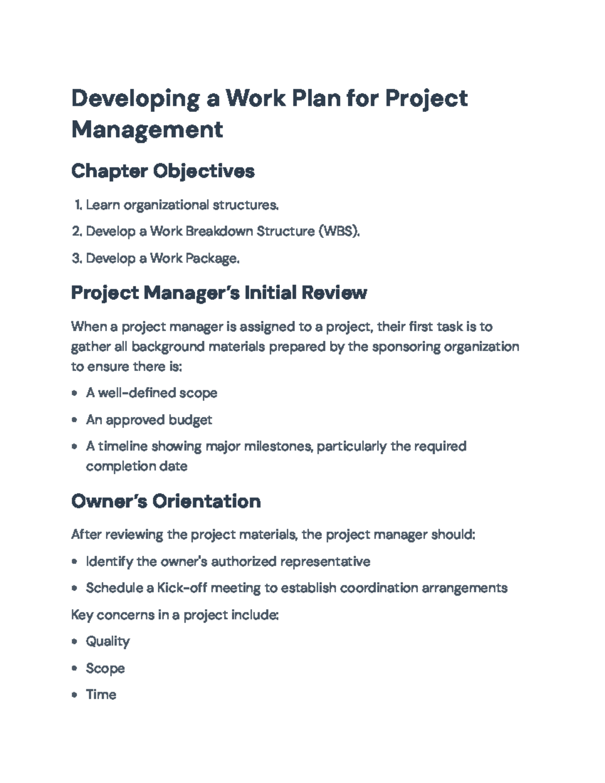 Developing a Project Management Work Plan: Key Concepts & Structures ...