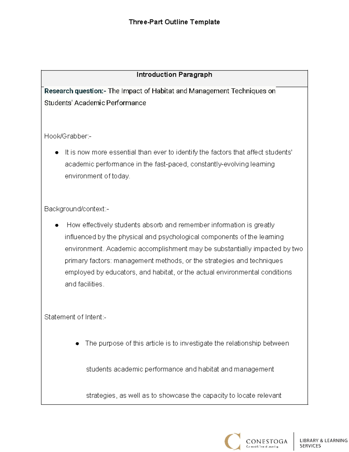Fenil Research Project Detailed Outline - Three-Part Outline Template ...