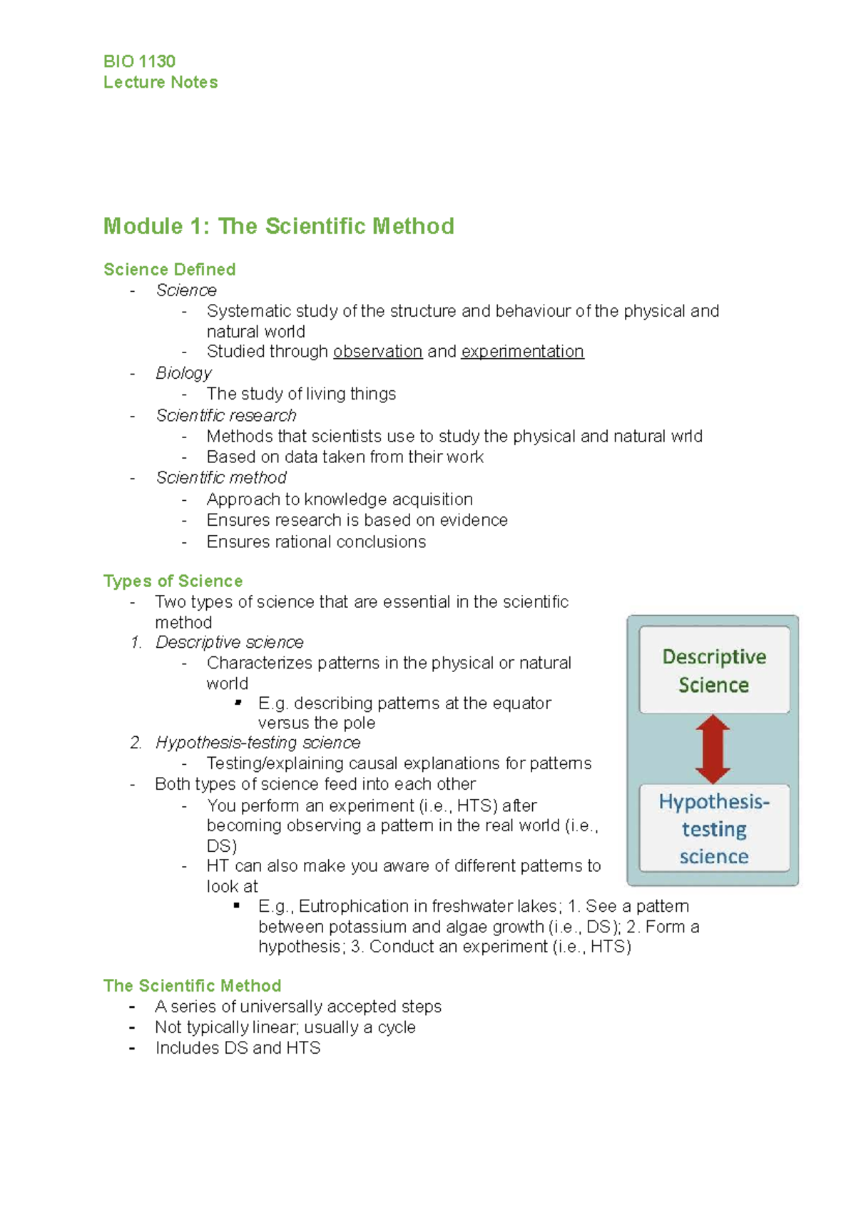BIO 1130 Exam 1 Notes: Modules 1-4 on Scientific Method & Genetics ...