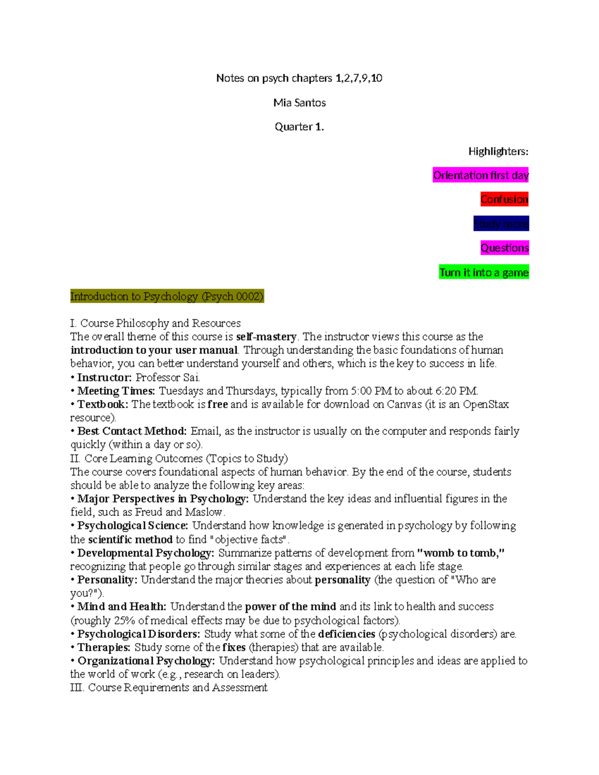 Psych I: Study Notes on Chapters 1, 2, 7, 9, 10 - Quarter 1 - Studocu