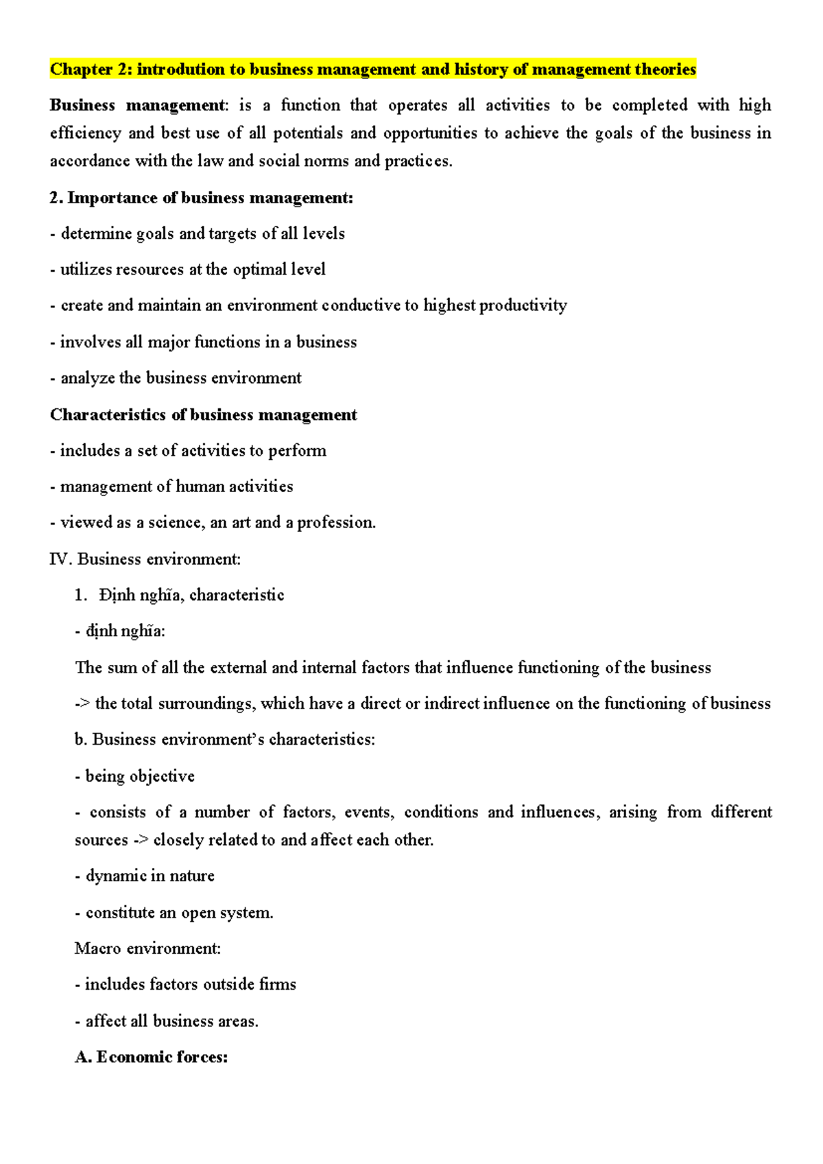 Chapter 2: Introduction to Business Management & Theories (QTKD) - Studocu
