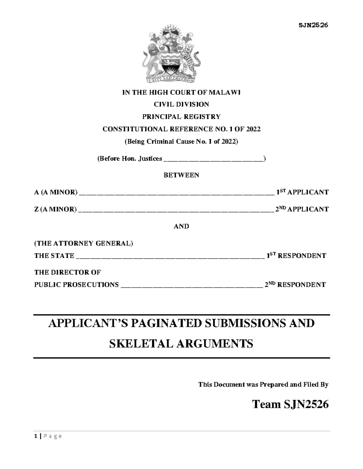 Skeleton Argument: Constitutional Reference No. 1 of 2022 - Judicial ...